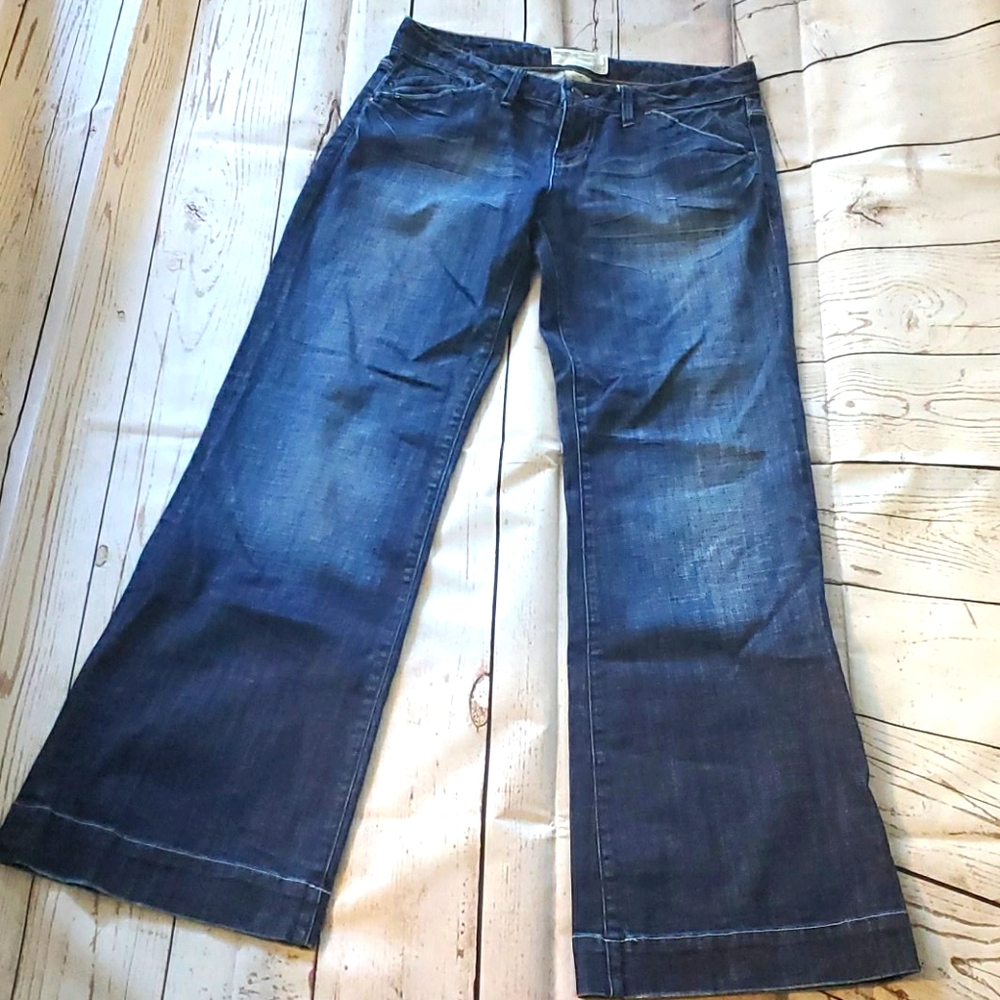 Maurice's dark wash flare leg wrinkled jeans 7/8
